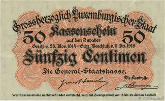 Luxembourg 50 Centimes, 1918 reverse