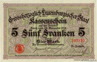 Luxembourg 5 Francs, 1914 reverse