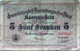 Luxembourg 5 Francs, 1918 reverse