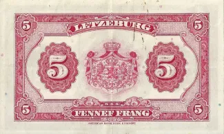 Luxembourg 5 Francs, 1944 reverse