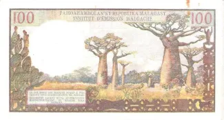 Madagascar 100 Francs / 20 Ariary, 1964-1973 reverse