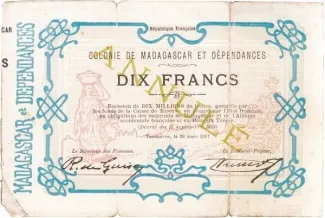Madagascar 10 Francs / 2 Ariary, 1917 image
