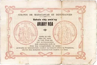 Madagascar 10 Francs / 2 Ariary, 1917 reverse