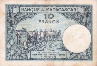 Madagascar 10 Francs, 1926-1953 reverse
