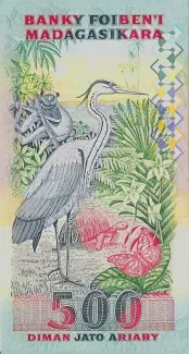 Madagascar 2.500 Francs / 500 Ariary, 1992-1998 reverse