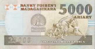 Madagascar 5.000 Ariary / 25000 Francs, 1992-1998 reverse