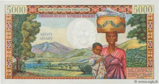 Madagascar 5.000 Francs / 1000 Ariary, 1966-1970 reverse