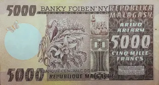 Madagascar 5.000 Francs / 1000 Ariary, 1975 reverse