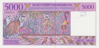 Madagascar 5.000 Francs / 1000 Ariary, 1995-2004 reverse