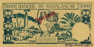Madagascar 5.000 Francs, 1942 reverse