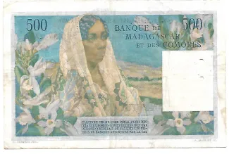 Madagascar 500 Francs / 100 Ariary, 1951-1958 reverse