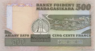 Madagascar 500 Francs / 100 Ariary, 1983-1988 reverse
