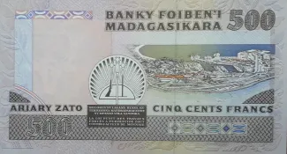 Madagascar 500 Francs / 100 Ariary, 1988-1994 reverse
