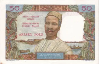 Madagascar 50 Francs / 10 Ariary, 1964-1973 reverse