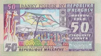 Madagascar 50 Francs / 10 Ariary, 1974-1978 reverse