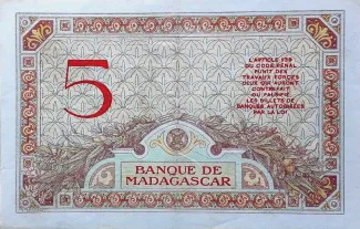 Madagascar 5 Francs, 1926-1947 reverse