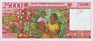 Madagascar 25.000 Francs / 5000 Ariary, 1998-2003 - (fr) P-82s spécimen reverse