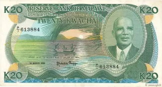 Malawi 20 Kwacha, 1986-1988 obverse