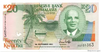Malawi 20 Kwacha, 1990 obverse
