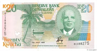 Malawi 20 Kwacha, 1993 obverse
