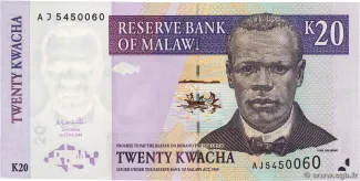 Malawi 20 Kwacha, 2001-2004 obverse