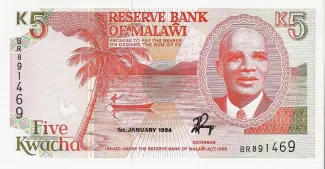 Malawi 5 Kwacha, 1990-1994 obverse