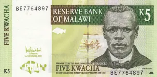 Malawi 5 Kwacha, 1997-2005 obverse