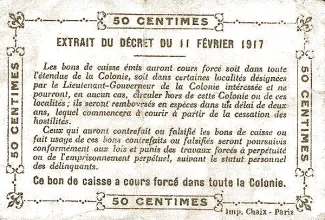 Mali 50 Centimes, 1917-1919 reverse