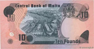 Malta 10 Liri, 1973 reverse