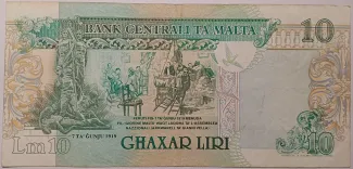 Malta 10 Liri, 1989 reverse