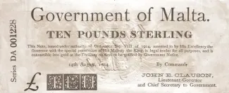 Malta 10 Pounds, 1914 image