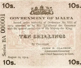 Malta 10 Shillings, 1914 image