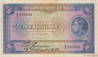 Malta 10 Shillings, 1940 image