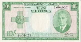 Malta 10 Shillings, 1951 image