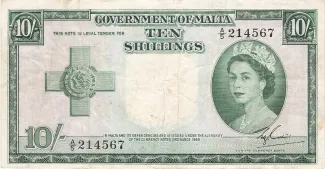 Malta 10 Shillings, 1954 image