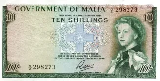 Malta 10 Shillings, 1963 image