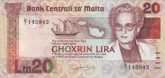 Malta 20 Lira, 1986 image
