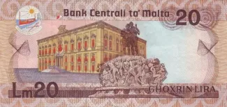Malta 20 Lira, 1986 reverse