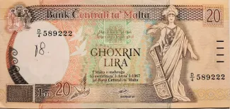 Malta 20 Lira, 1989 image