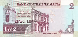 Malta 2 Liri, 1989 reverse