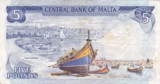 Malta 5 Liri, 1973 reverse