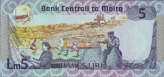 Malta 5 Liri, 1986 reverse