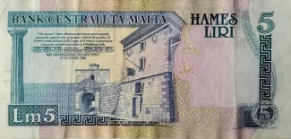 Malta 5 Liri, 1989 reverse