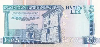 Malta 5 Liri, 1994-2007 reverse