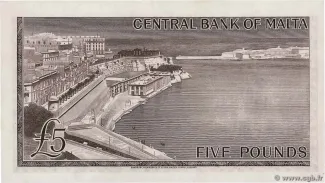 Malta 5 Pounds, 1968 reverse