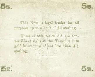 Malta 5 Shillings, 1914 reverse