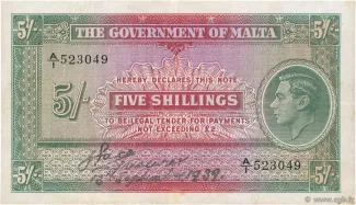 Malta 5 Shillings, 1939 image