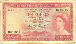 Mauritius 10 Rupees - Elizabeth II, 1954 image