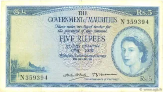 Mauritius 5 Rupees - Elizabeth II, 1954 image