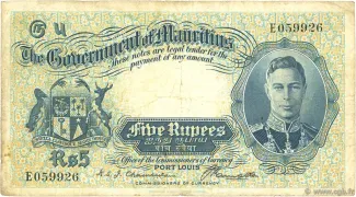 Mauritius 5 Rupees - George VI, 1937 image